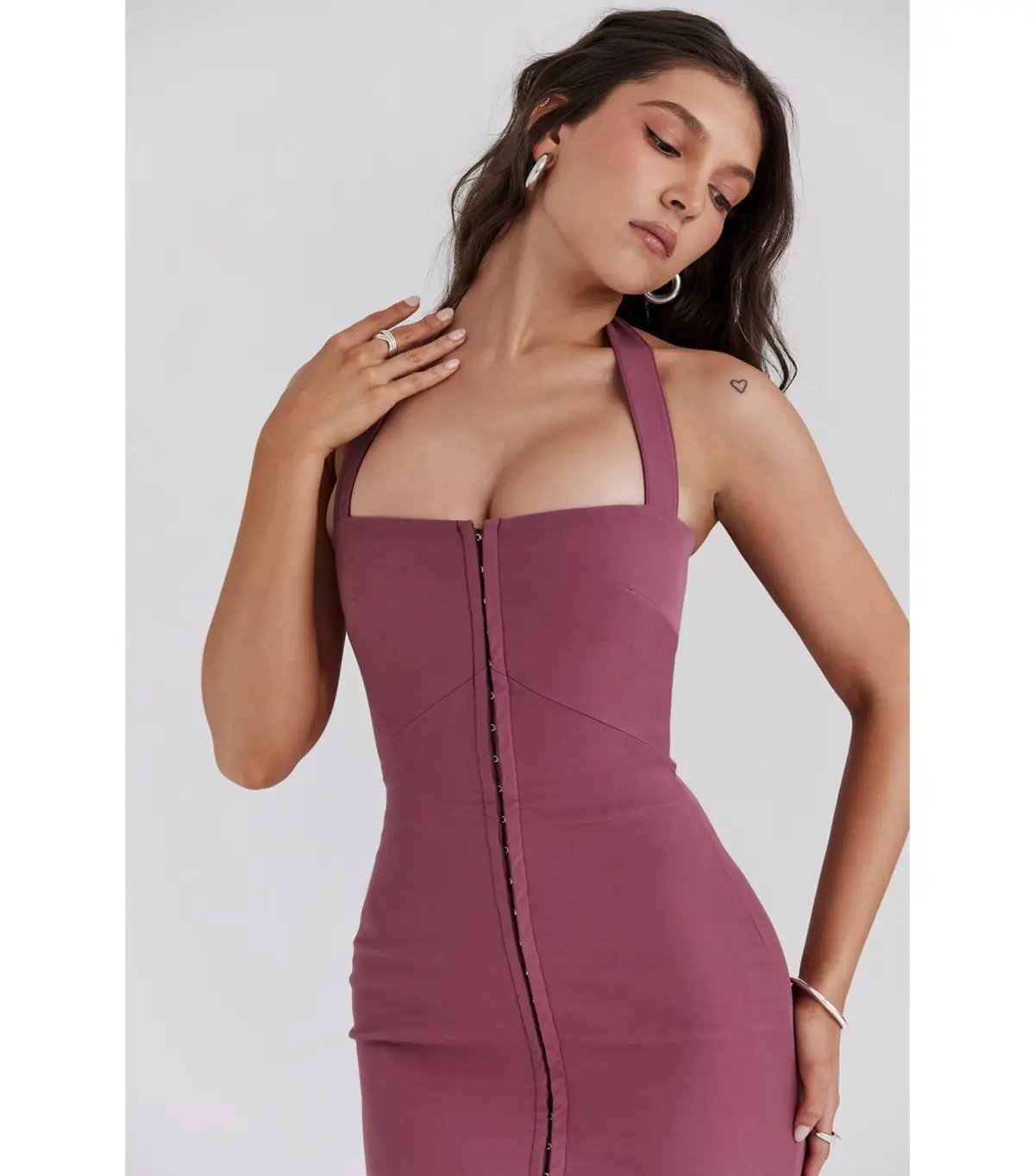 House Of CB Mia Twill Halter Dress Mulberry Size AU 6 photo 2