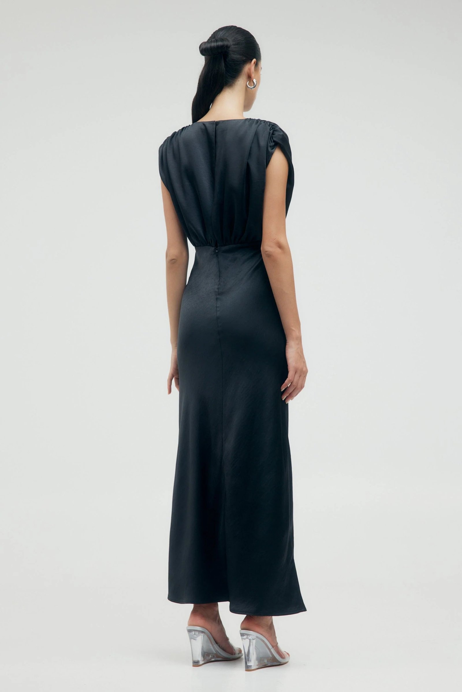 THIRD FORM SATIN CROSS OVER GATHER DRESS - BLACK photo 6