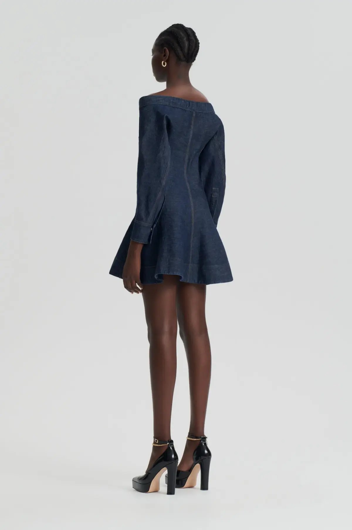 Scanlan Theodore Denim Skater Off Shoulder Mini Dress Indigo Size 8 photo 3