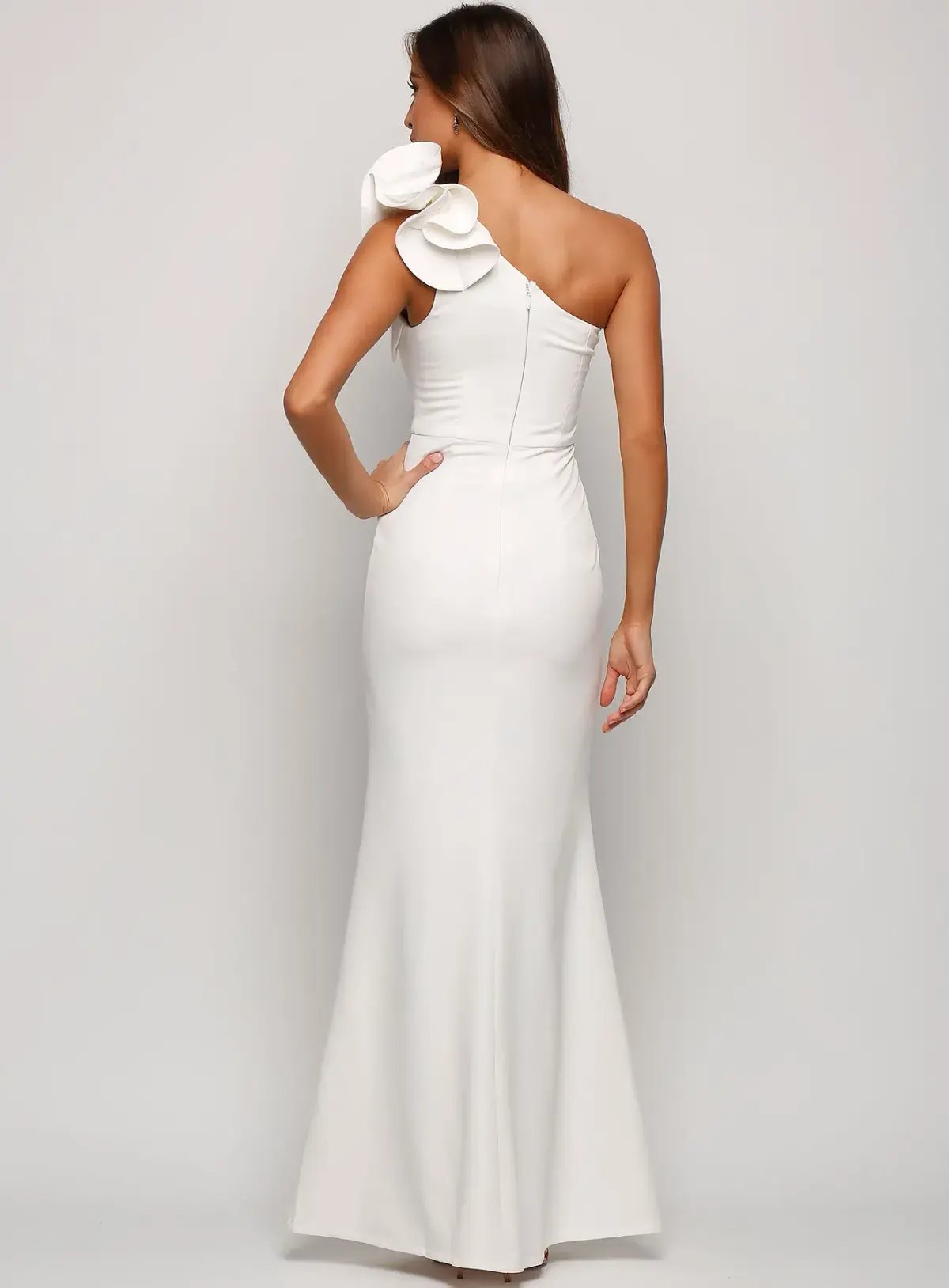 Bariano Sue Frill Shoulder Gown White Size 12 photo 3