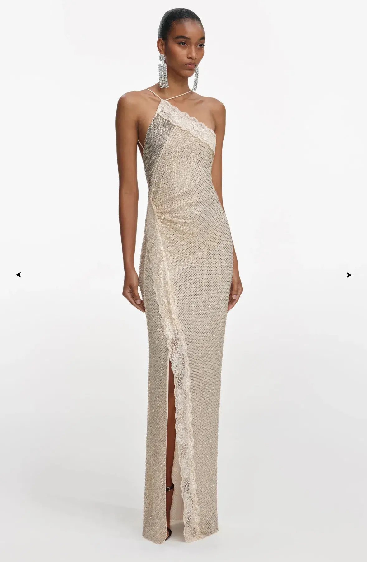Self-Portrait CHAMPAGNE RHINESTONE LACE TRIM MAXI DRESS in AU6 photo 2