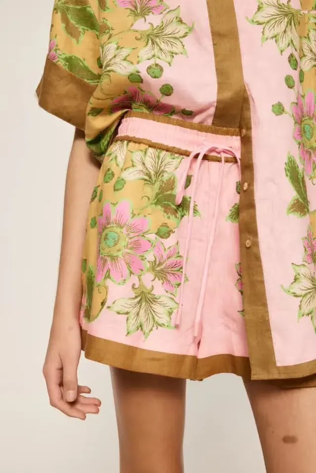 Alemais Winnie Shirt Size 6 and Short Size 10 Set Floral Spliced Pink photo 4