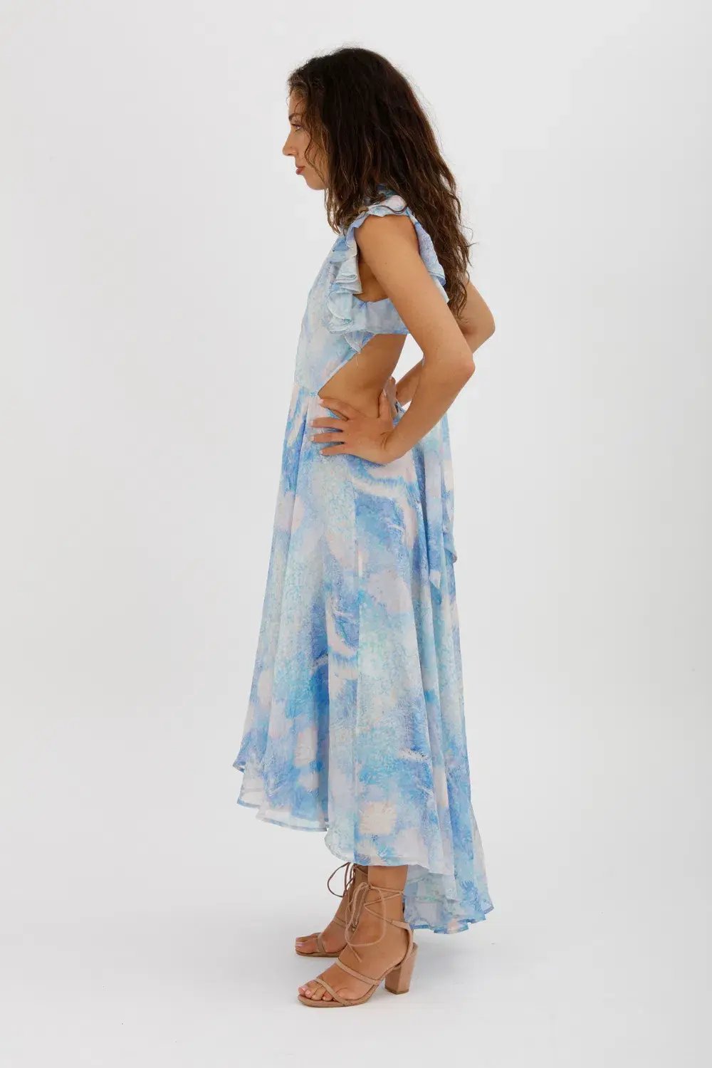 Leo Lin Oceana Open-back Gathered Printed Silk-chiffon Midi Dress In Blue Size AU 10 photo 7