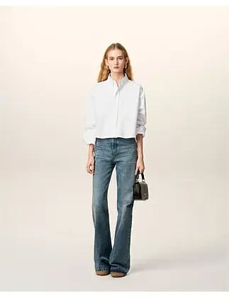 Ami CROPPED Long Sleeve BU SHIRT White Size 8 photo 3