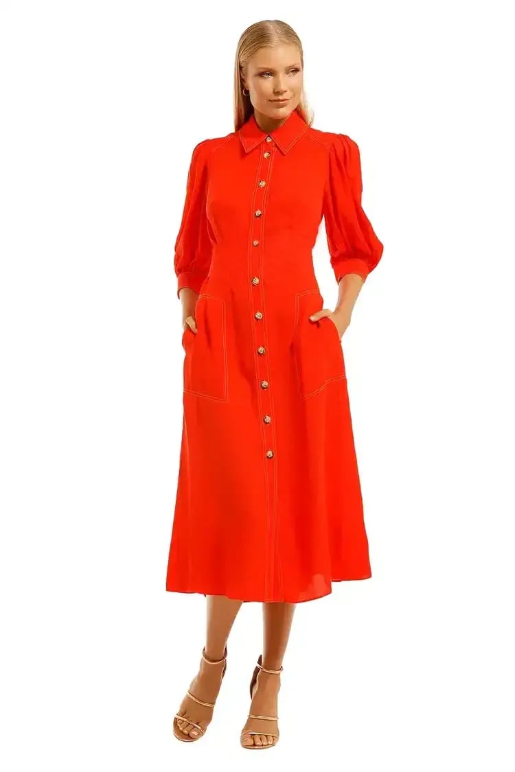 Ginger & Smart Memoir Midi Shirt Dress in Tango Red Size 16 photo 2