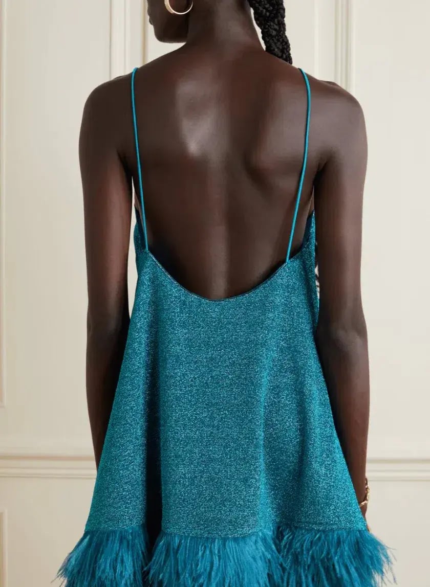 Oseree Lumiere Feather Trimmed Mini Dress Blue Size AU 10 photo 3