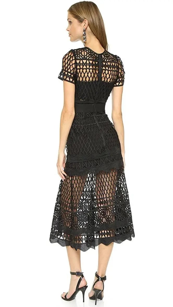 Self Portrait Cutwork Lace Layered Dress Black Size 4 photo 2