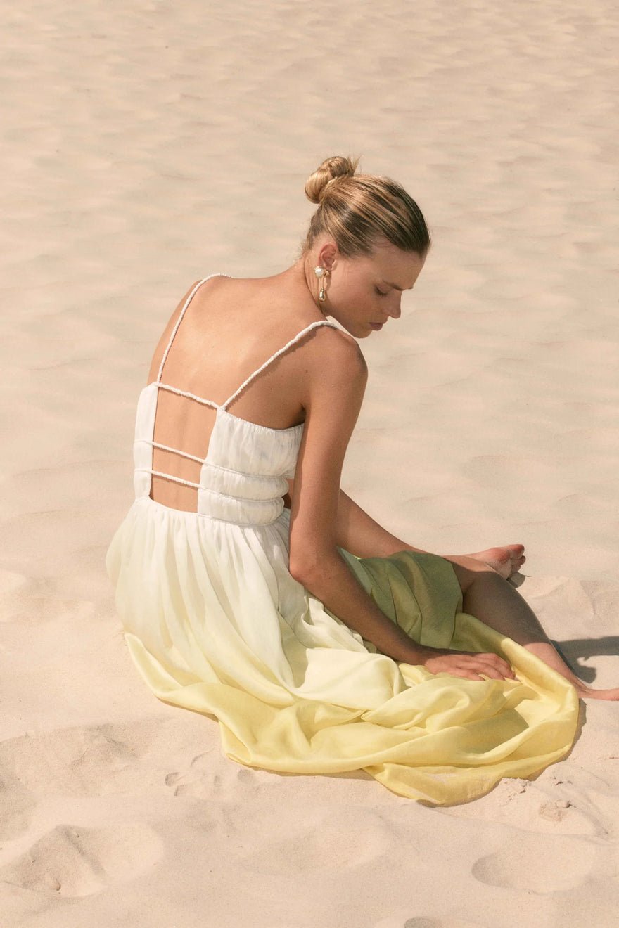 Aje Acapella Ruched Midi Dress - Sunrise Ombre photo 4