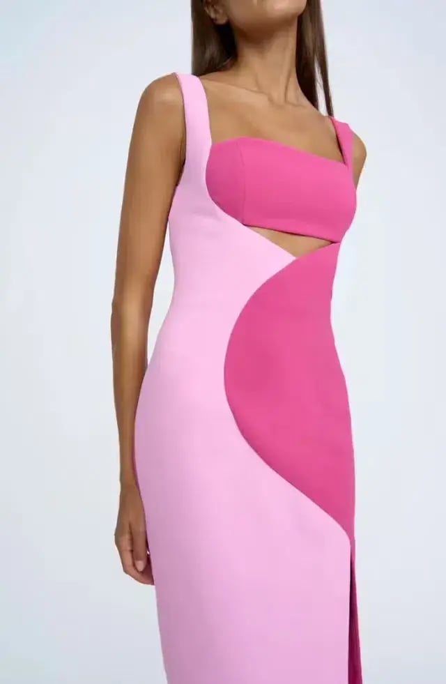 By Johnny Caterina Two Tone Curve Midi Dress Pink Size 6 photo 3