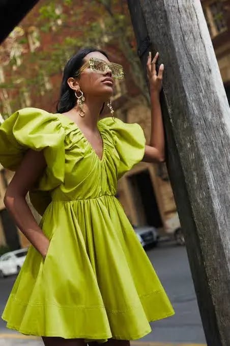 Aje Gretta Bow Back Mini Dress in Chartreuse Green Size 10 / M photo 4