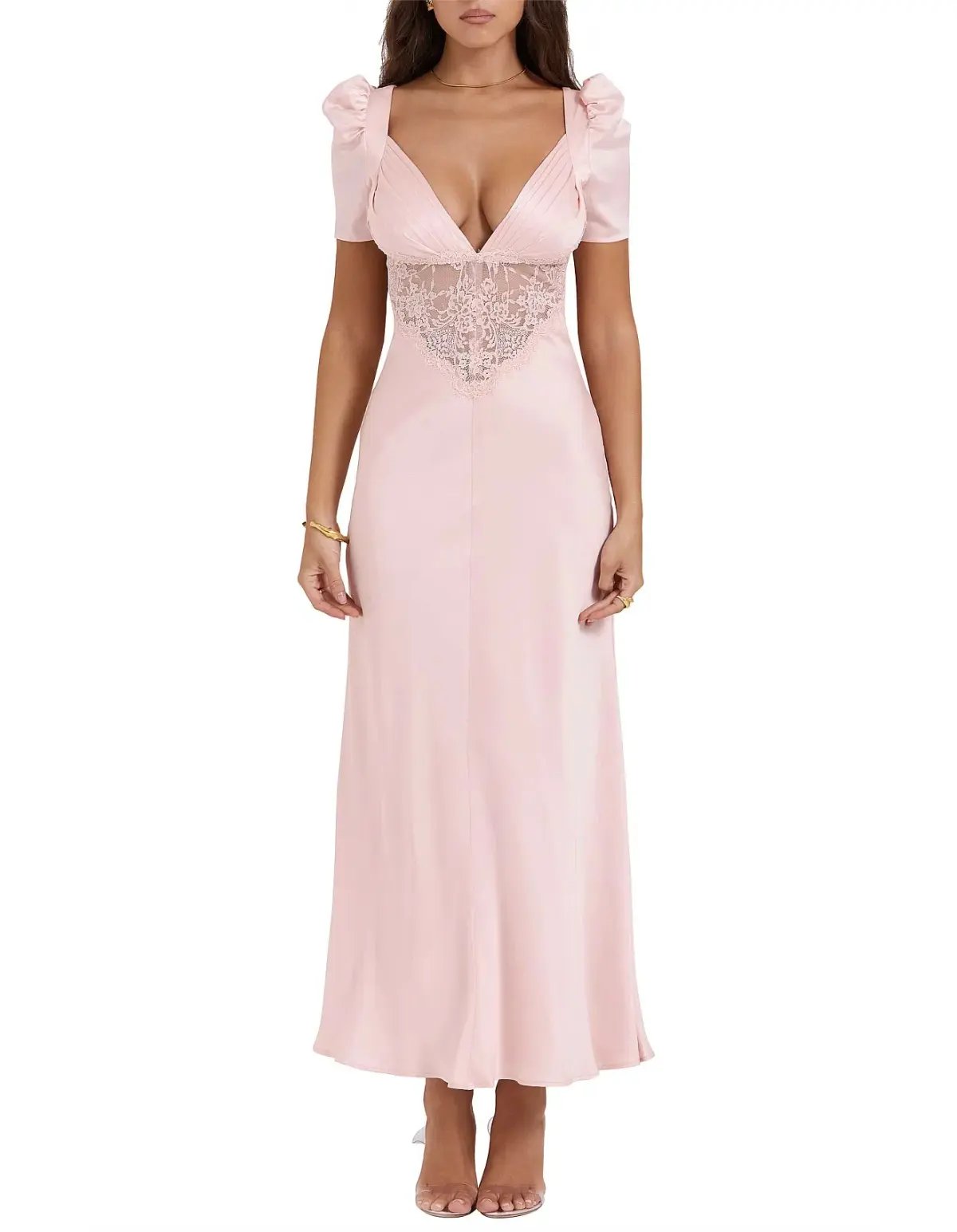 House of CB Rafaela Pure Silk & Lace Dress Soft Peach Size 12 photo 4