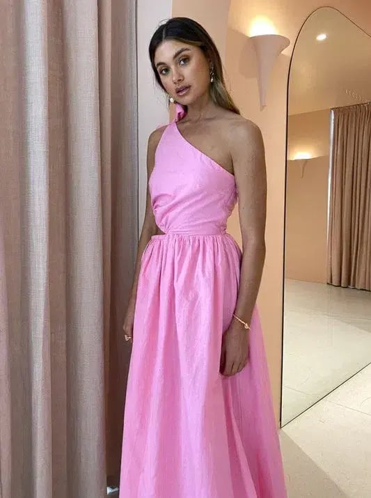 By Nicola Gabriella One Shoulder Midi Dress In Pink Grapefruit Size 12 photo 2