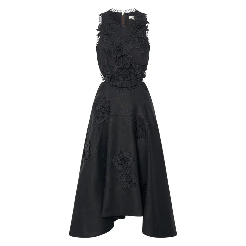 Oroton Lace Flower Midi Dress Black Size 14 photo 7