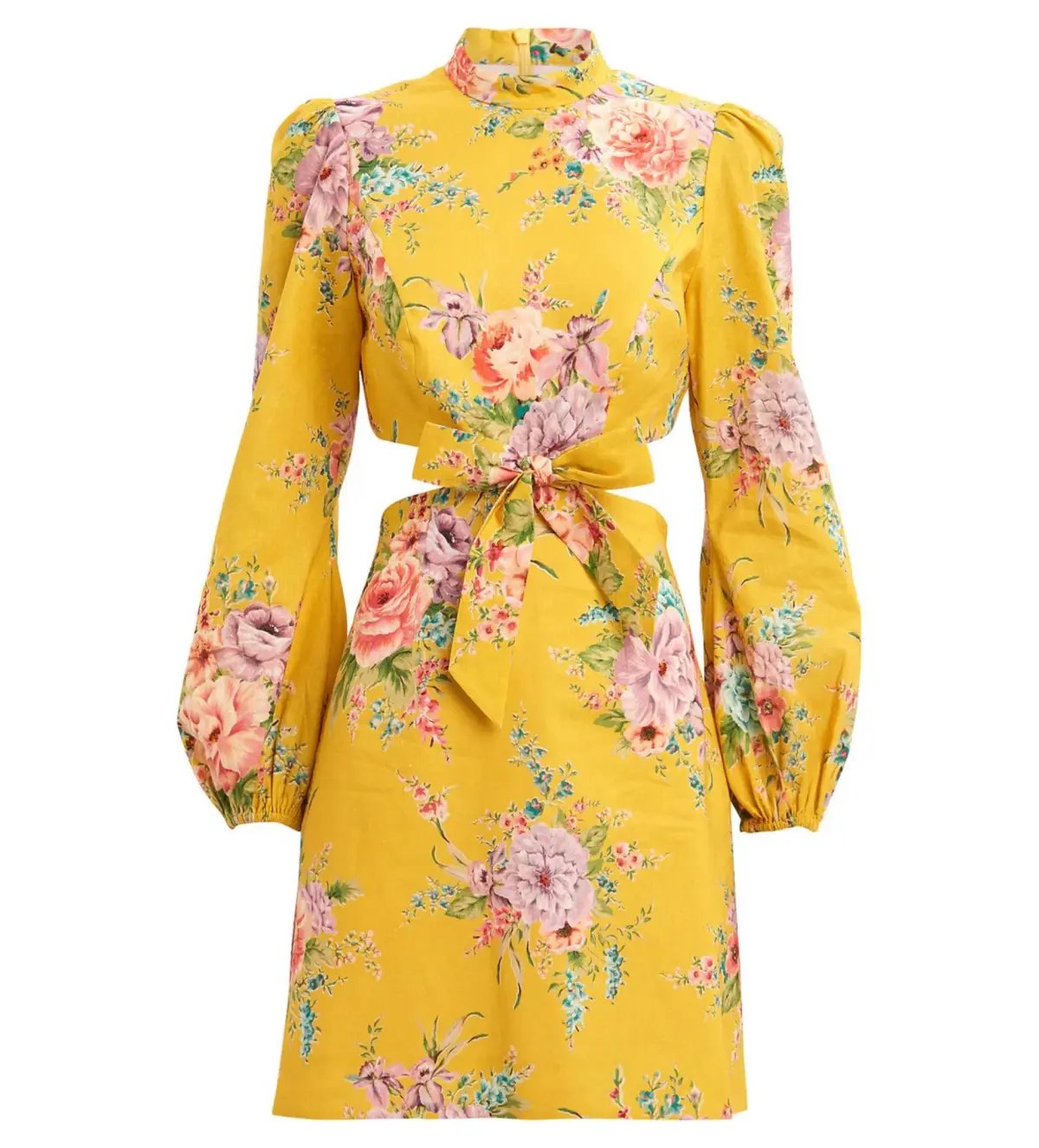 Zimmermann Zinnia Bow Cut Out Mini Dress Golden Floral Size 0/AU 8 photo 6