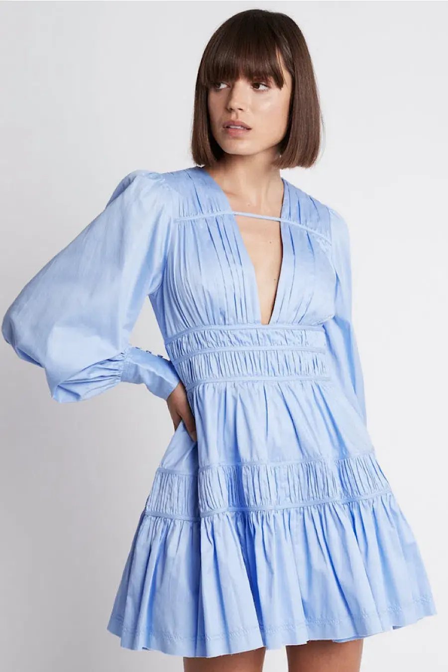 Aje Fallingwater Gathered Mini Dress Powder Blue Size 10 photo 2