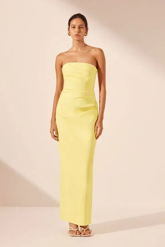 Shona Joy Lani Strapless Draped Maxi Dress Yellow Size 8 photo 3