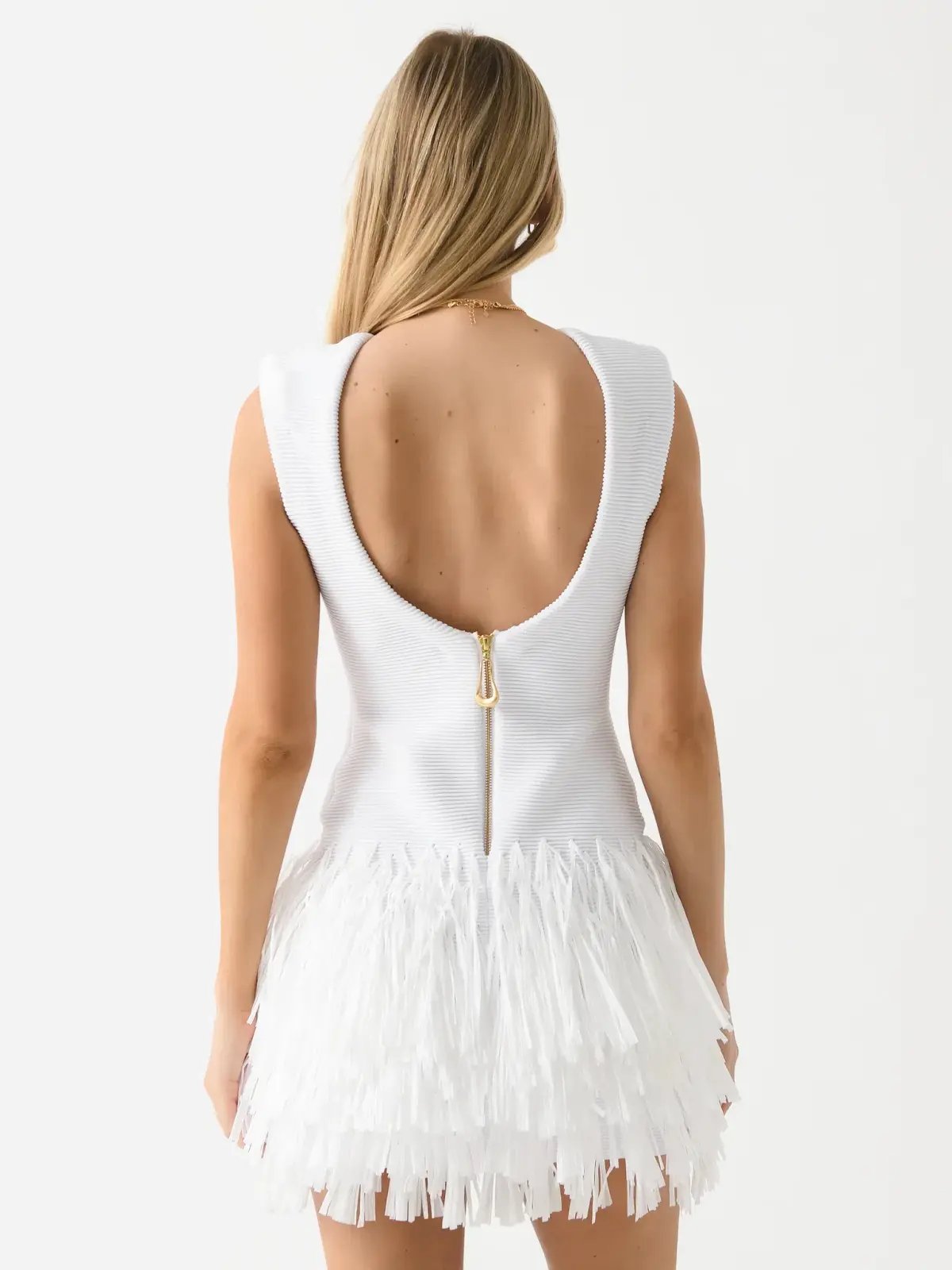 AJE Rushes Raffia Knit Mini Dress White Size AU 8 photo 2