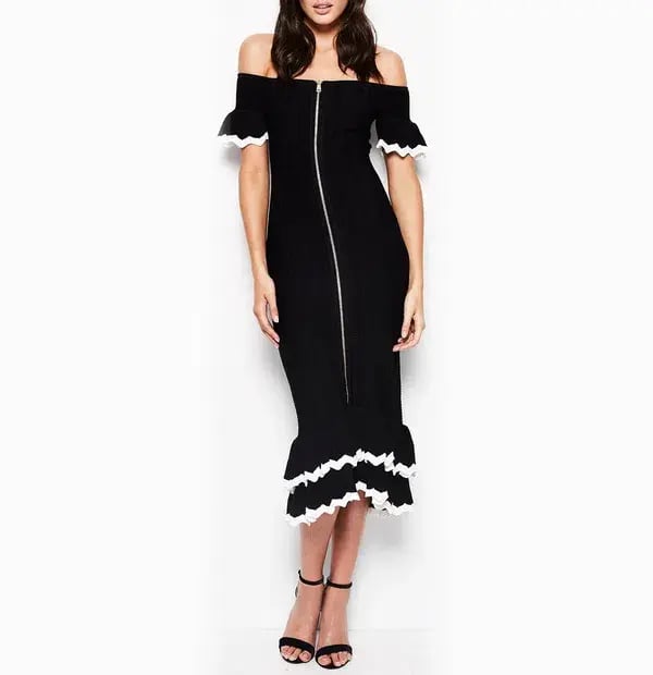 Alice McCall Black and White Ribbed midi Dress Black Size AU 6 photo 2