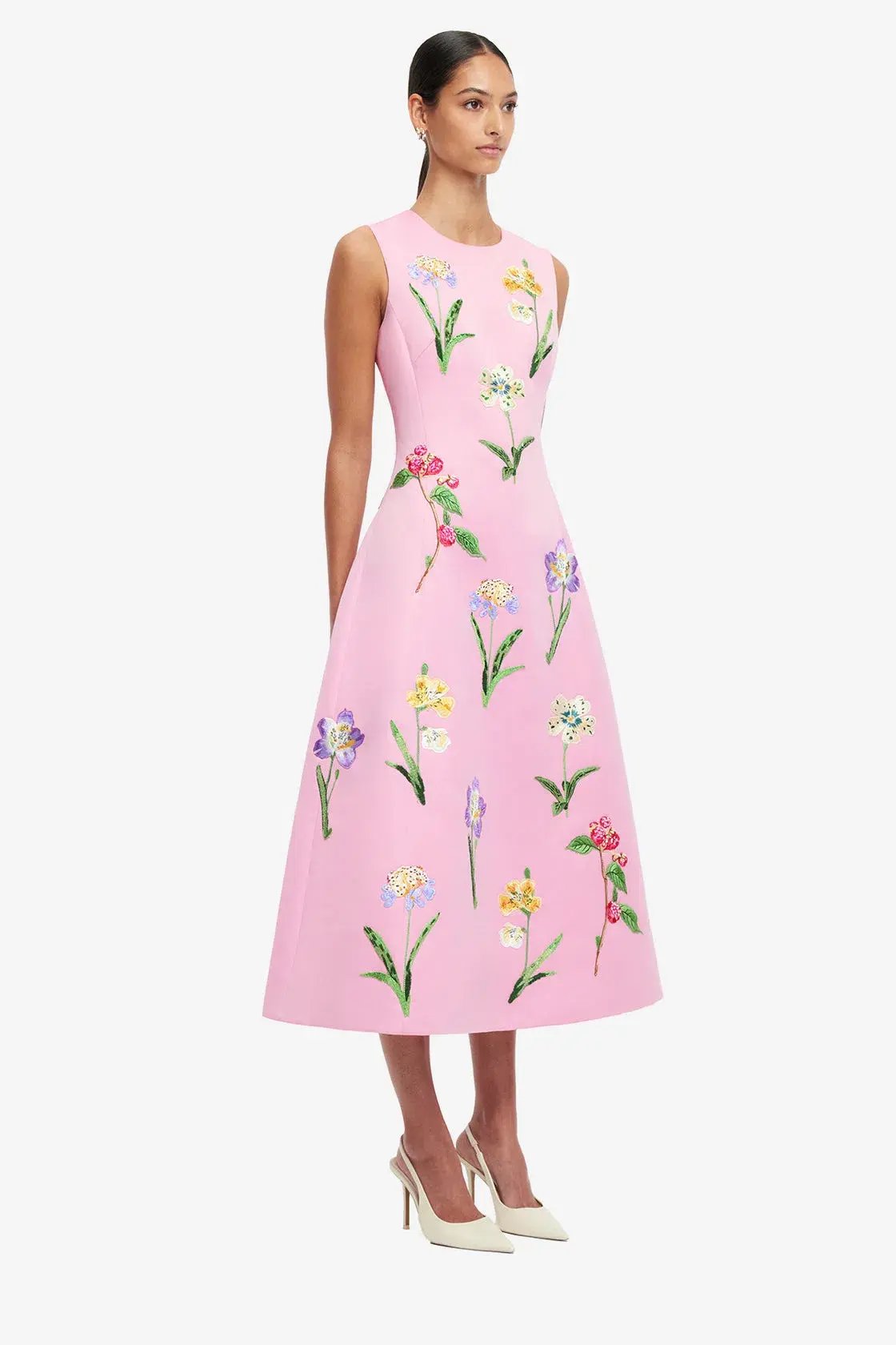 Leo Lin Cleo Embellished Sleeveless Midi Dress in Wild Flower in Flamingo Pink Size 12 photo 2