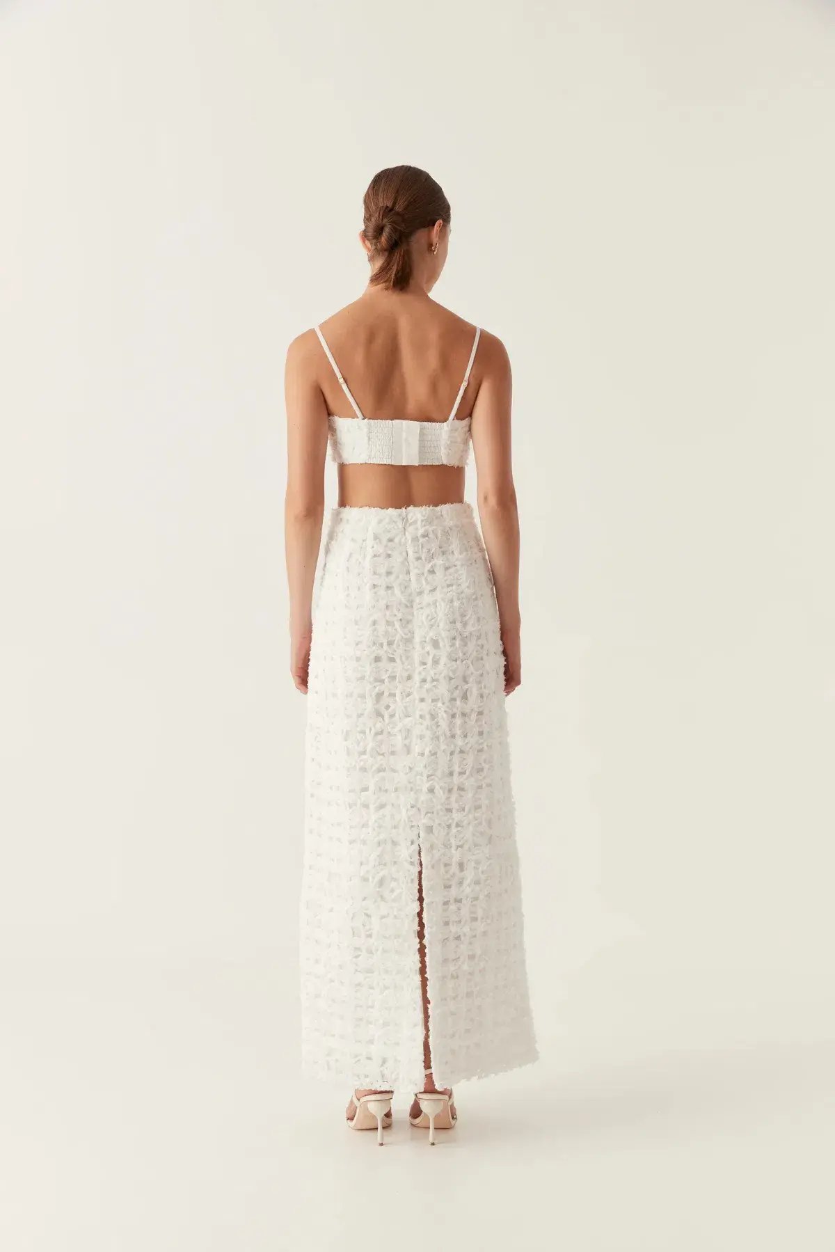 Aje Quintette Textured Midi Skirt and Bralette Set in Ivory Size 12 photo 3