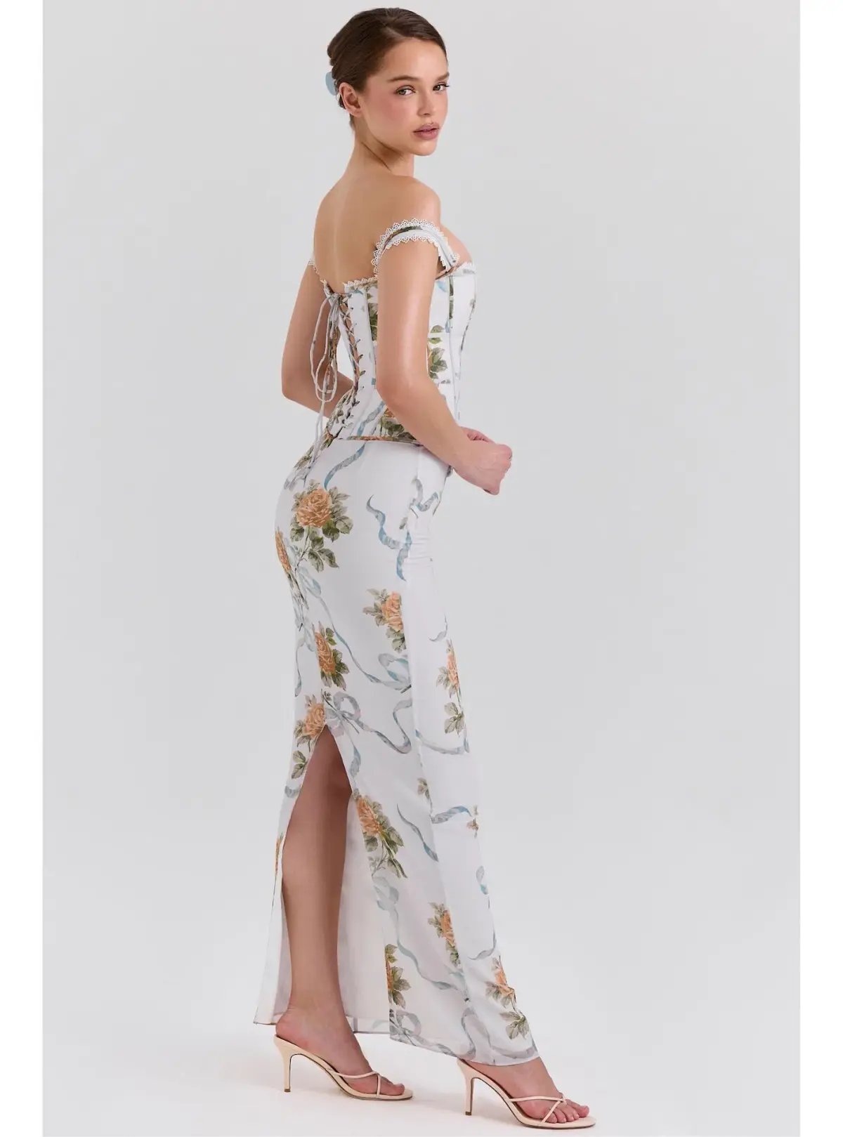 House of CB Isis Corset Maxi Dress in Soft Blue Vintage Print Size S / AU 8 photo 2