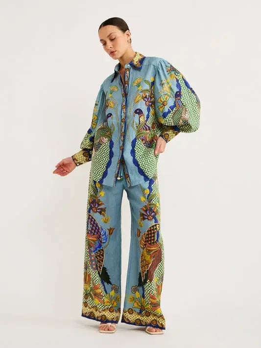 Alemais Gilly Shirt and Pant Set Misty Blue Size 12 photo 4