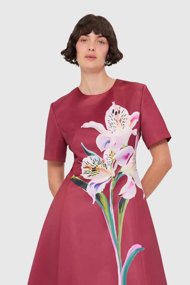 Leo Lin Caroline Short Sleeve Midi Dress - Burgundy photo 2