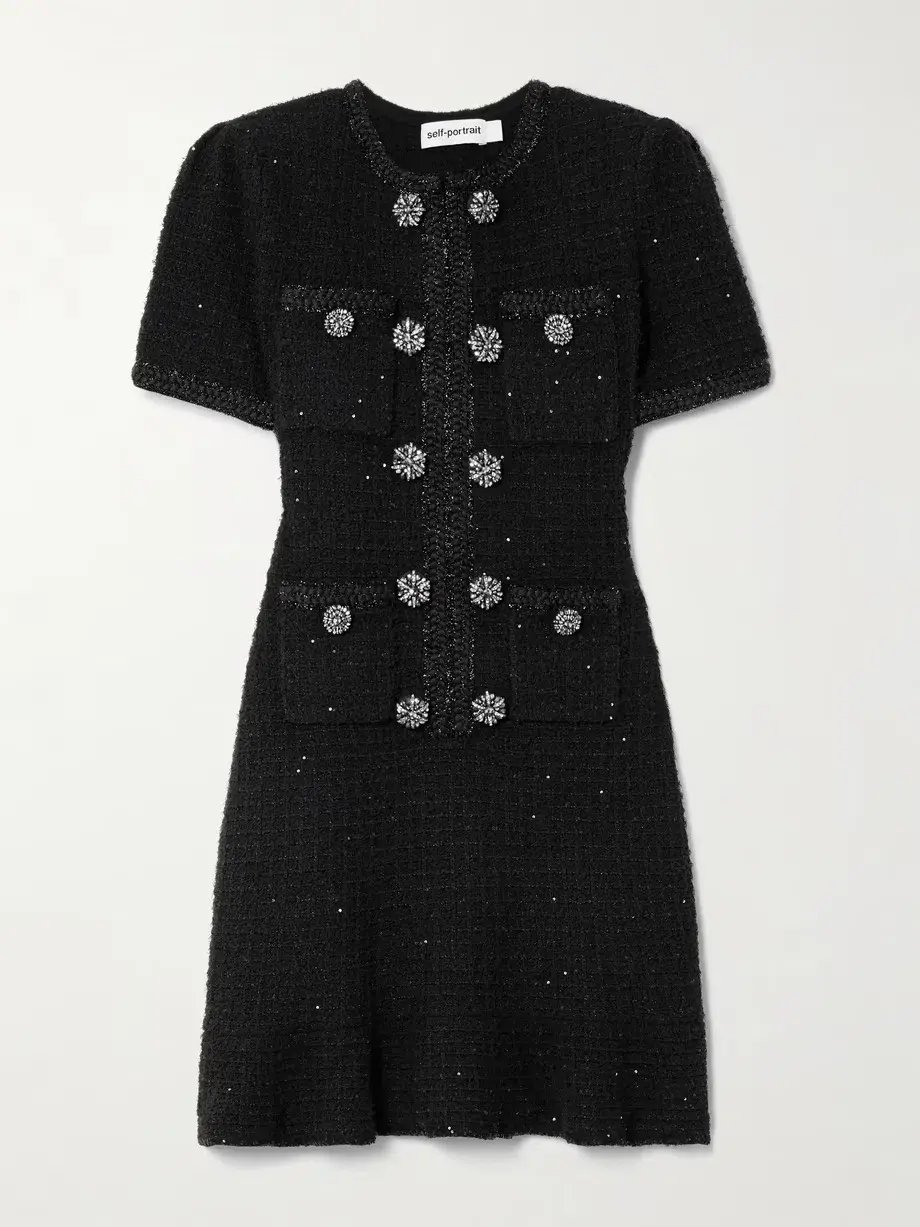 Self Portrait Embellished Metallic Waffle-knit Dress Black Size 12 photo 3