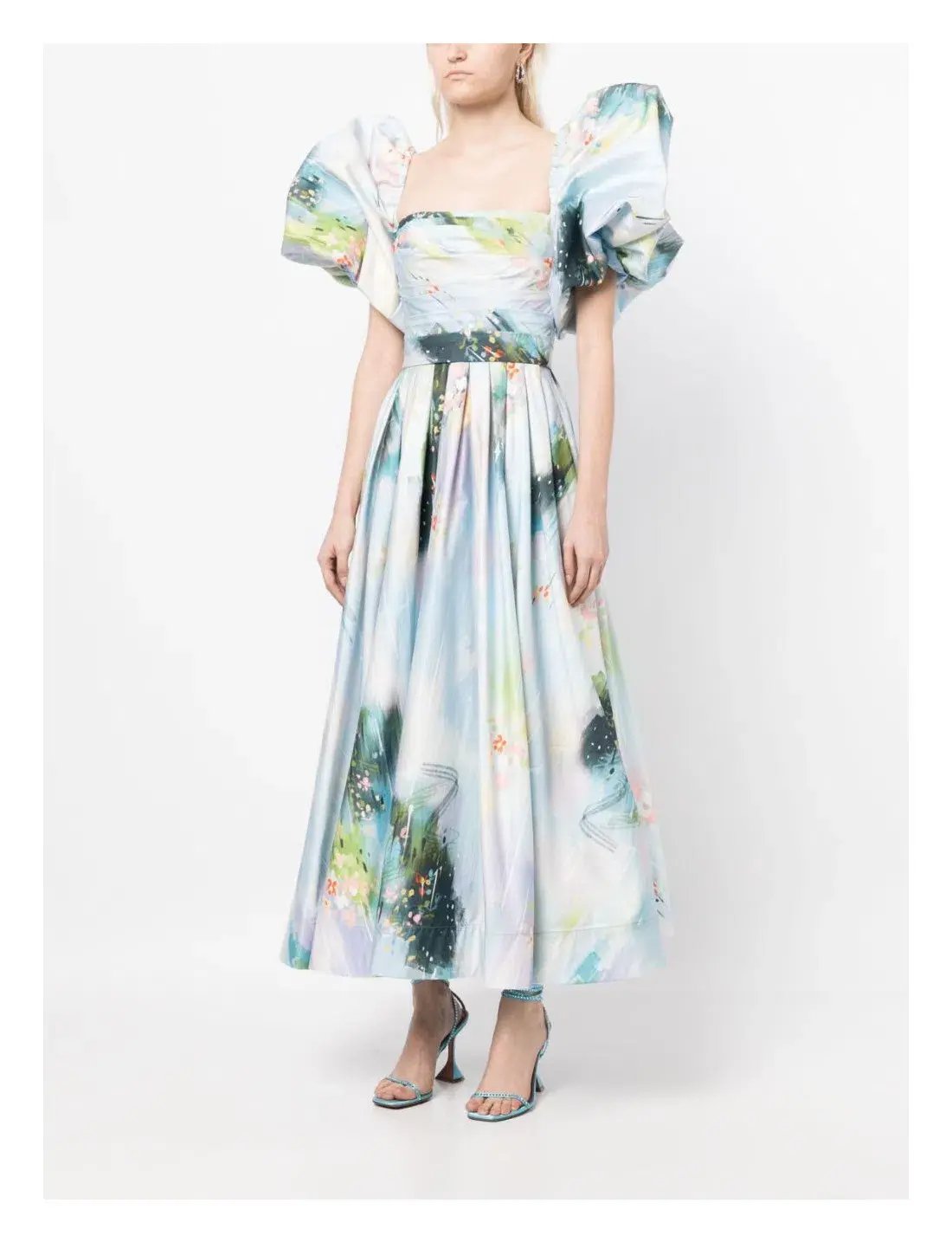 Leo Lin Matilda Puff Sleeve Midi Dress Willow Print Size 8 photo 4