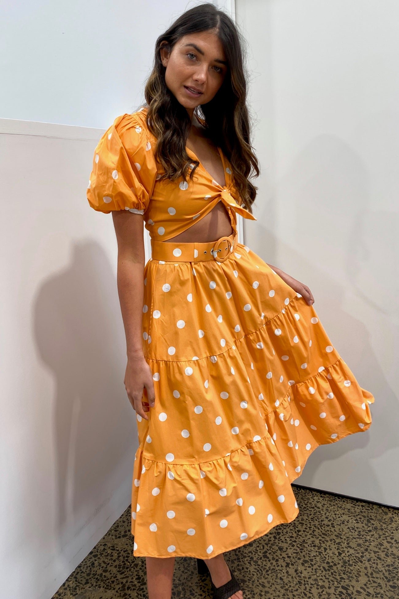 FOR LOVE & LEMONS AUBURN DOT CROP TOP - TANGERINE photo 3