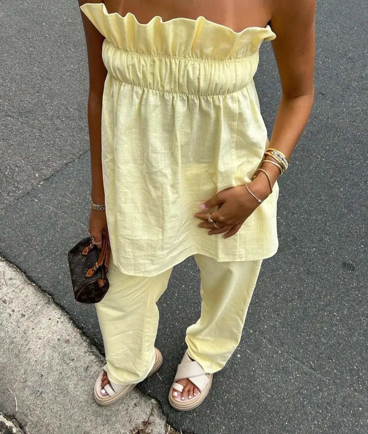 The Waiting Room The Greta Top and Greta Pants Set In Butter Yellow Size S/Au 8 photo 2