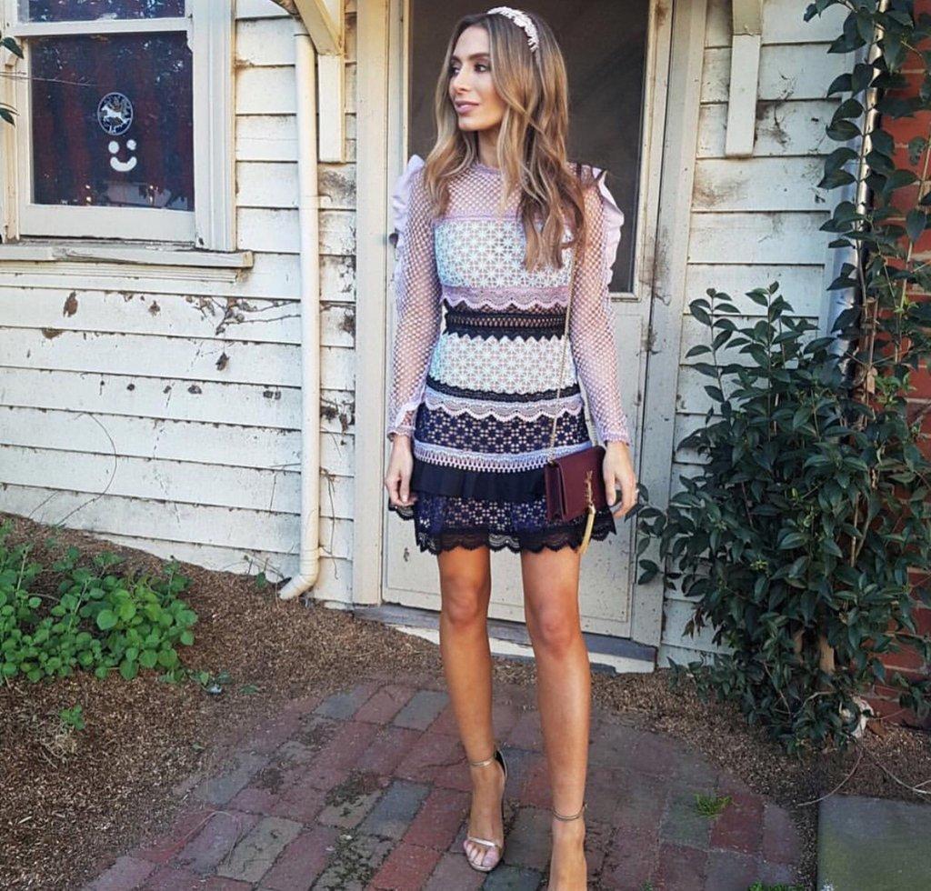 Self Portrait  Bellis Lace Trim Dress Black/Pink Size 6 photo 2
