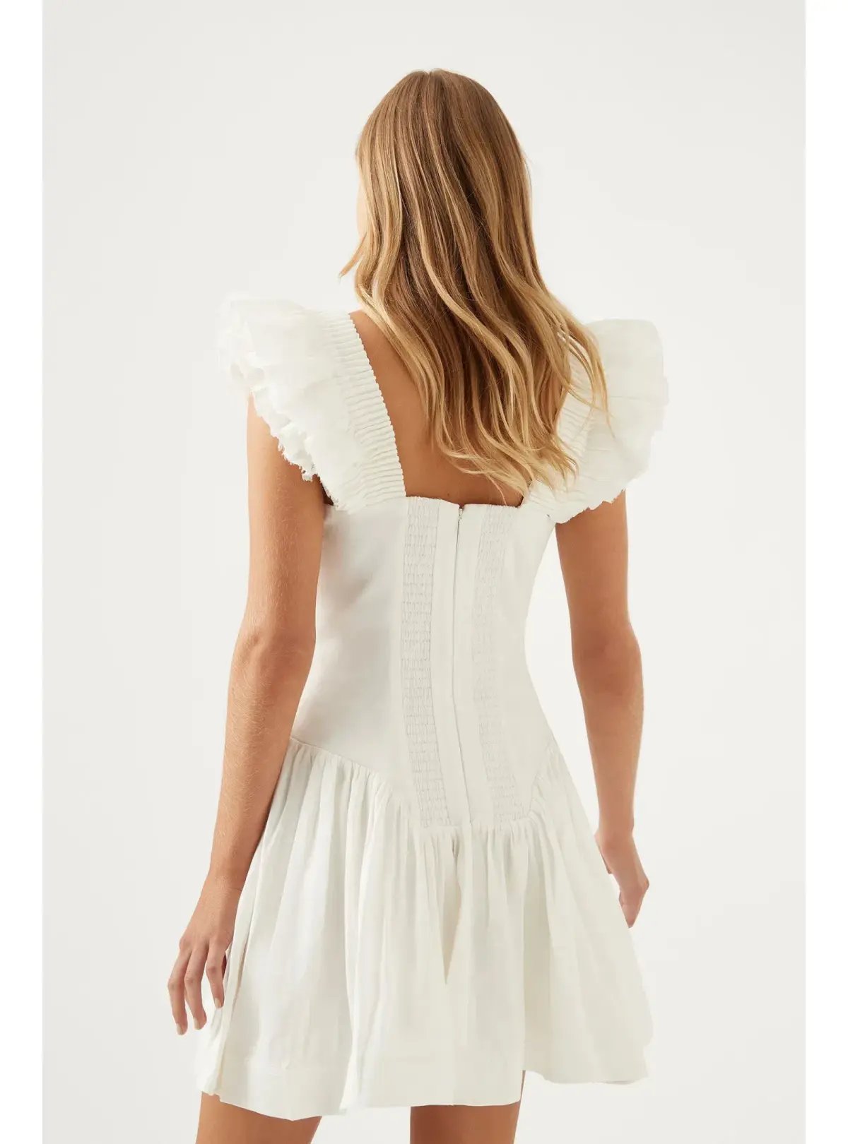 Aje Simone Frill Sleeve Dress Ivory Size AU 6 photo 3