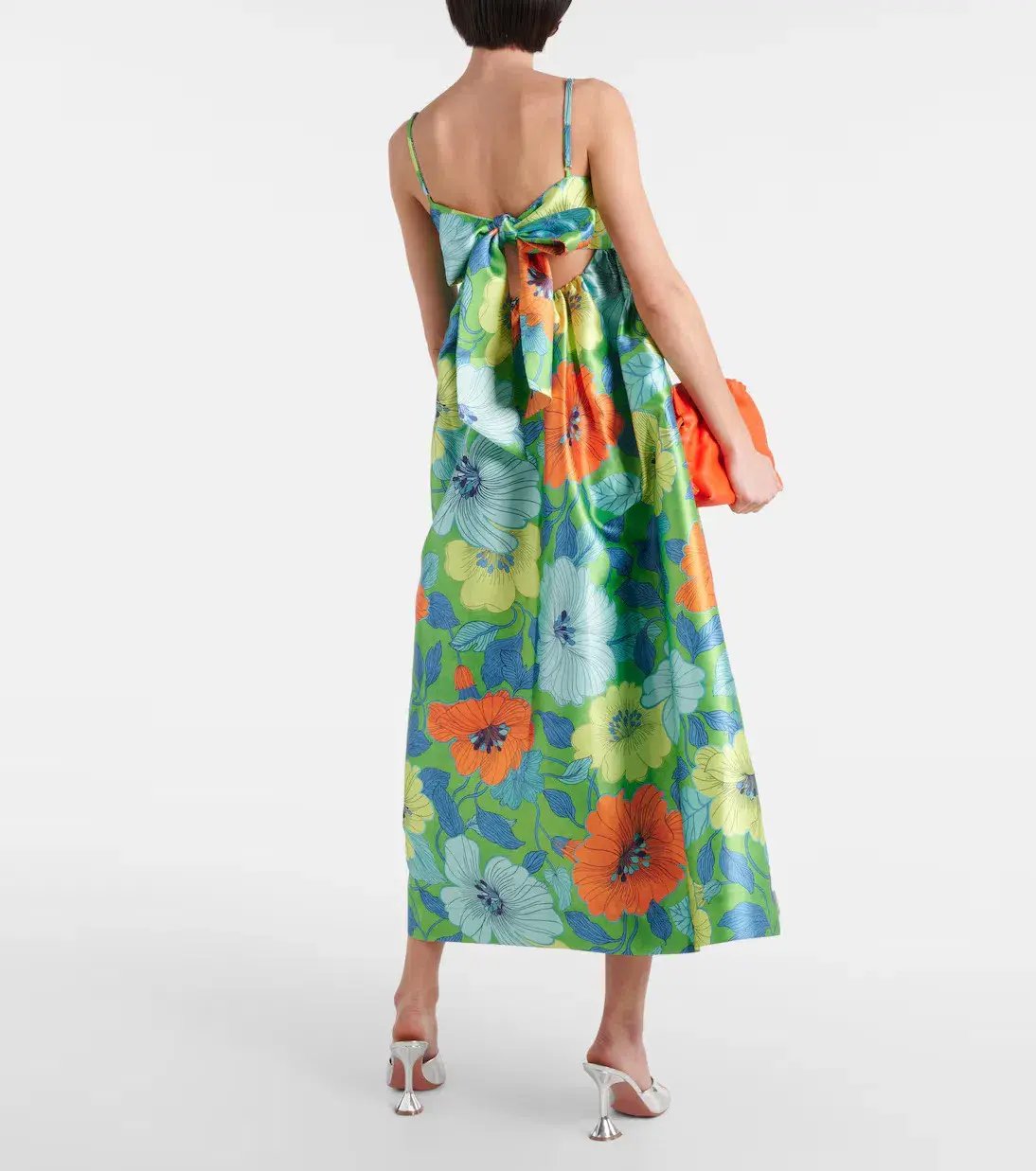 Alemais Calypso Floral Satin Midi Dress Green Blue Flower Print Size 10 AU photo 3