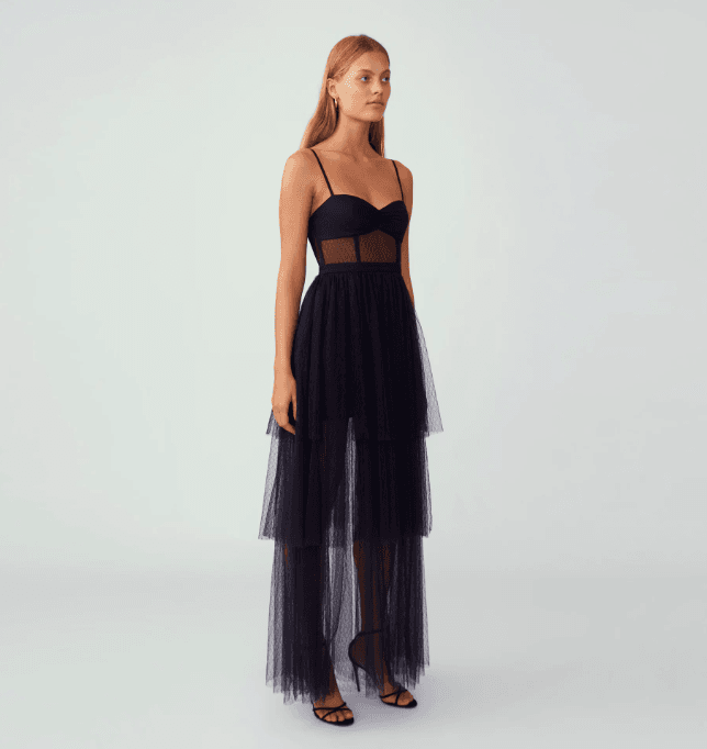 Fame and Partners, Black Corset Tiered Gown photo 2