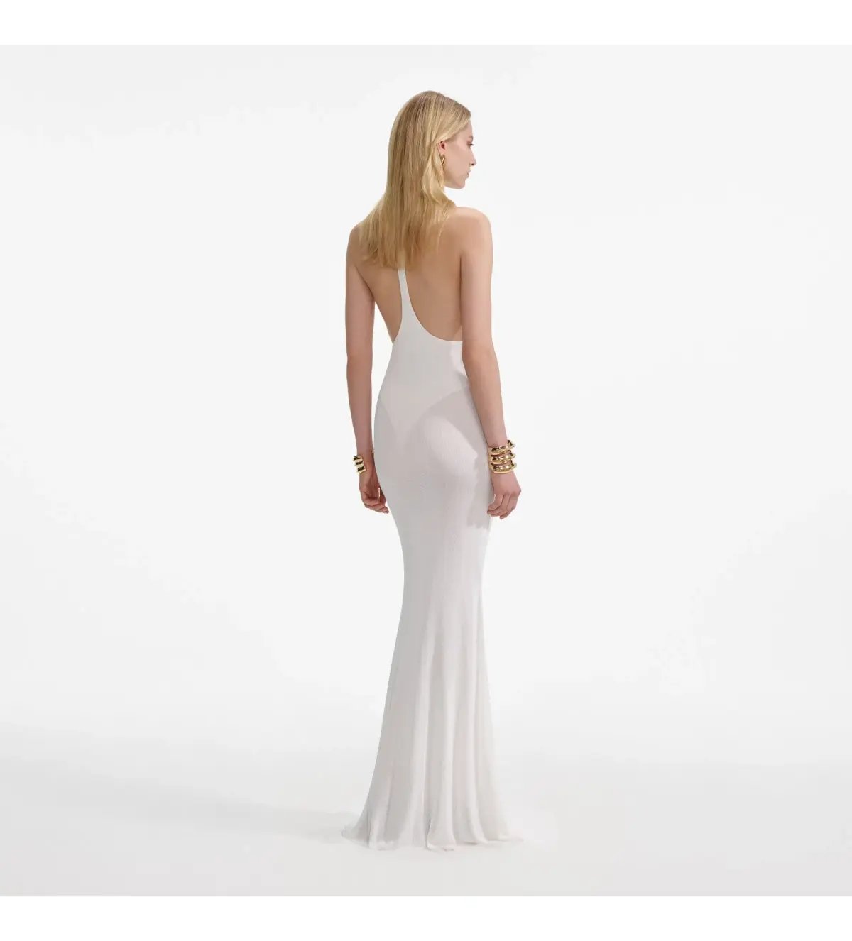 Selft Portrait Racer Back Viscose Knit  in White Maxi Dress Size 6 photo 3