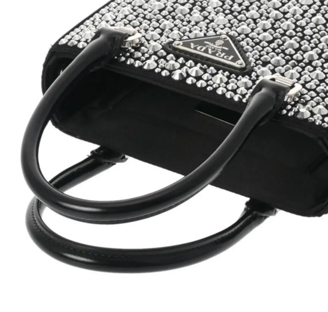 Prada Crystal Mini Tote Bag Black photo 3