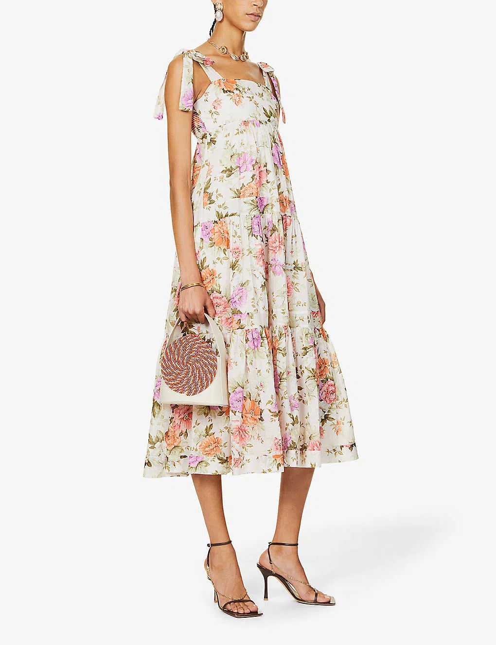 Zimmermann Pattie Floral Print Cotton Midi Dress Cream Floral Size 4 photo 3