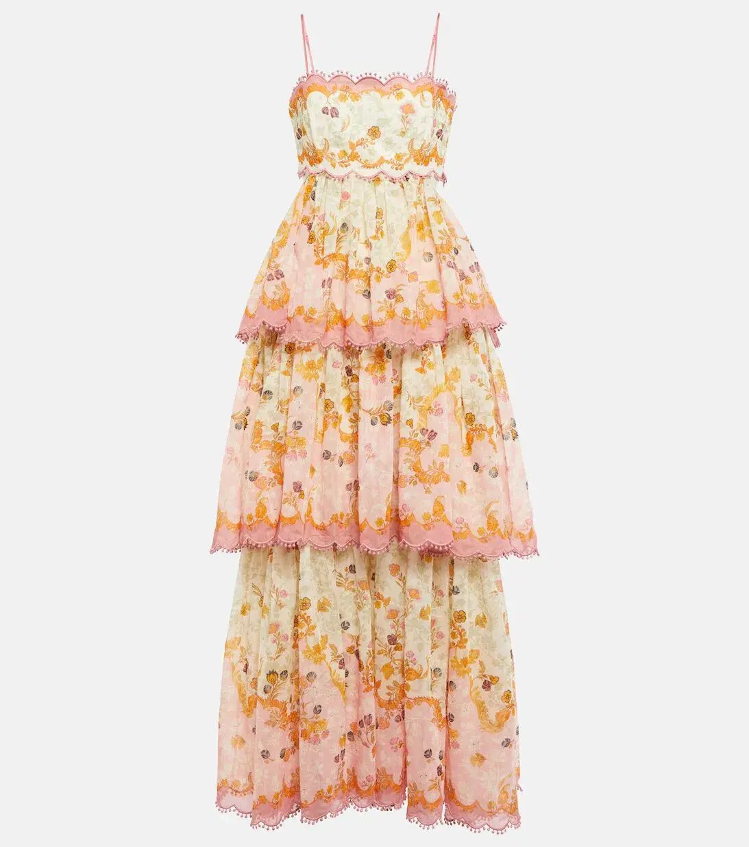 Zimmerman Laurel Frill Midi Dress In Pink Green Floral Size 1/Au 10 photo 4