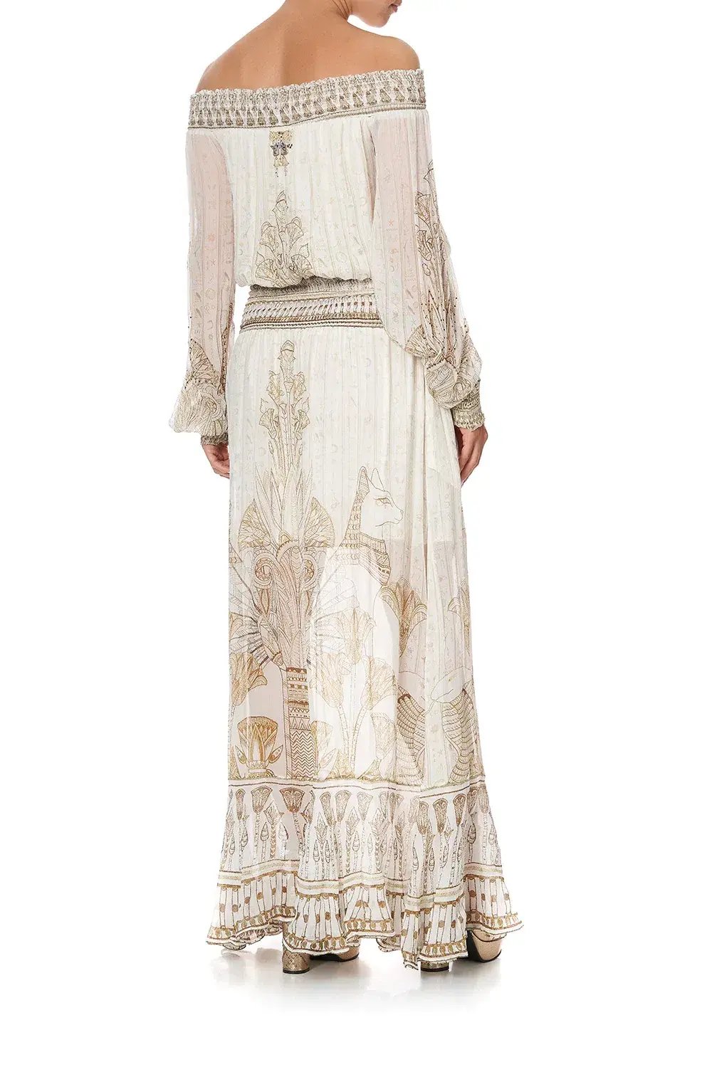 Camilla Off Shoulder Shirred Dress The Queens Chamber Print Size 10 photo 2