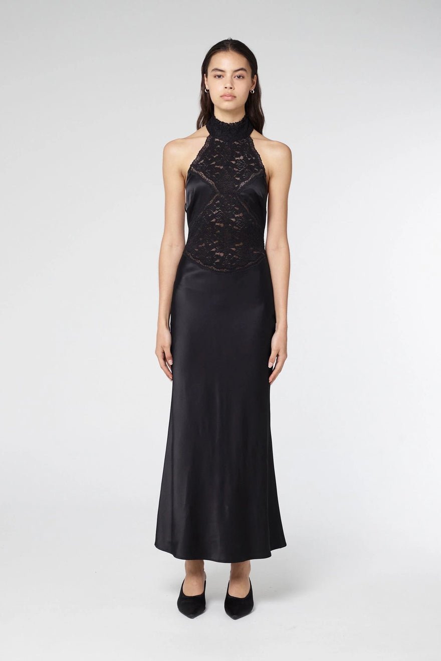 Third Form Serenade Lace Halter Maxi - Black photo 4