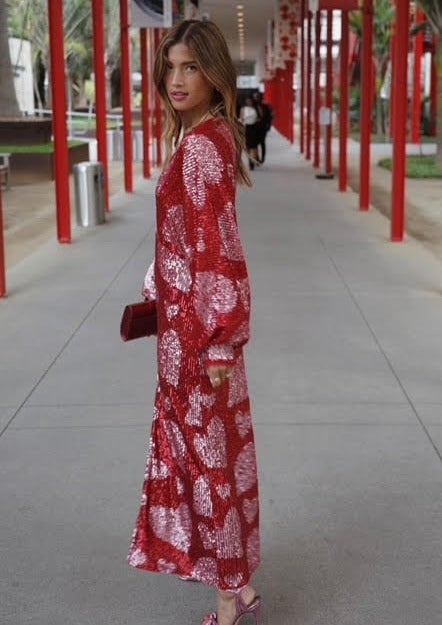 Farm Rio Hearts Sequin Midi Dress photo 4