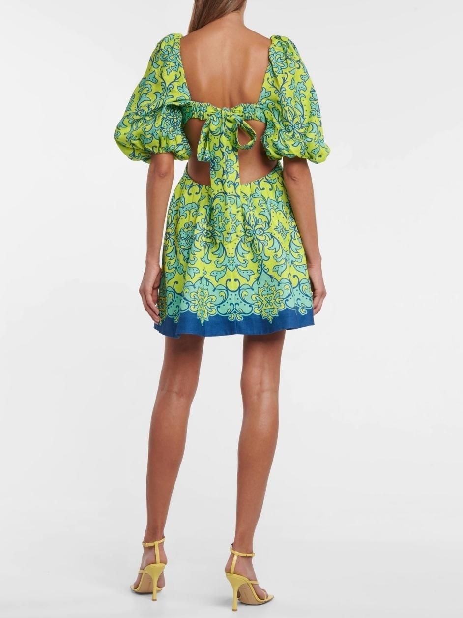 Zimmerman Nina Cut Out Mini Dress Lime Print Size 8 photo 2