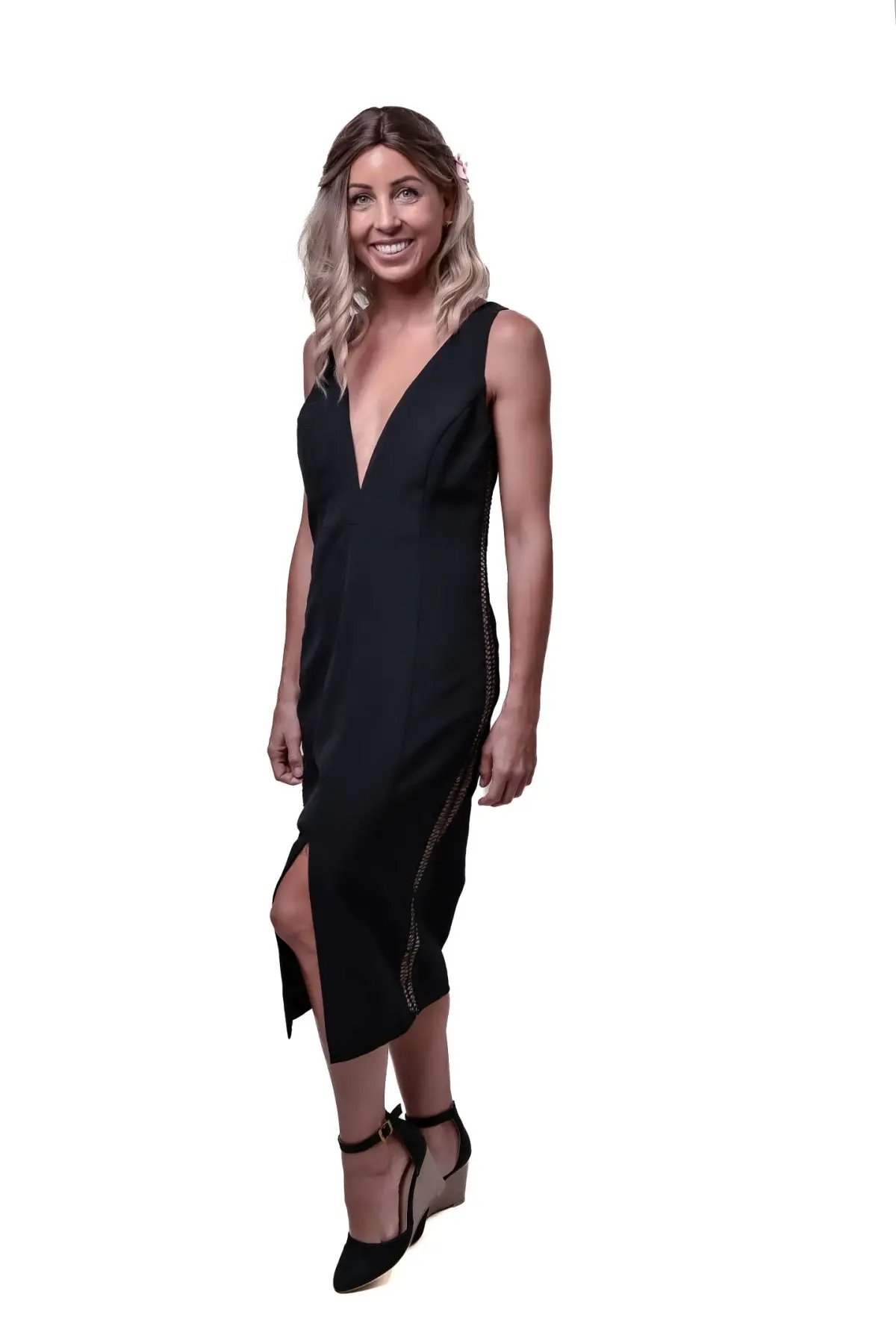 Bardot Bodycon Midi Dress Black Size 12 photo 4