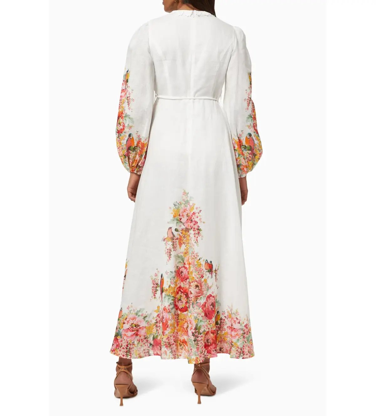 Zimmermann Mae Floral White Linen Midi Dress Size 2 AU 12 photo 3