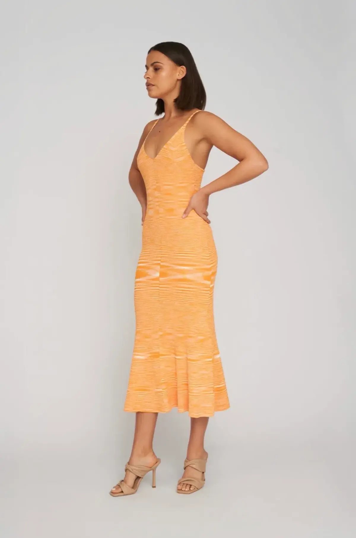 By Johnny V Flare Knit Midi Dress In Mandarin Marle Size M/Au 10 photo 2