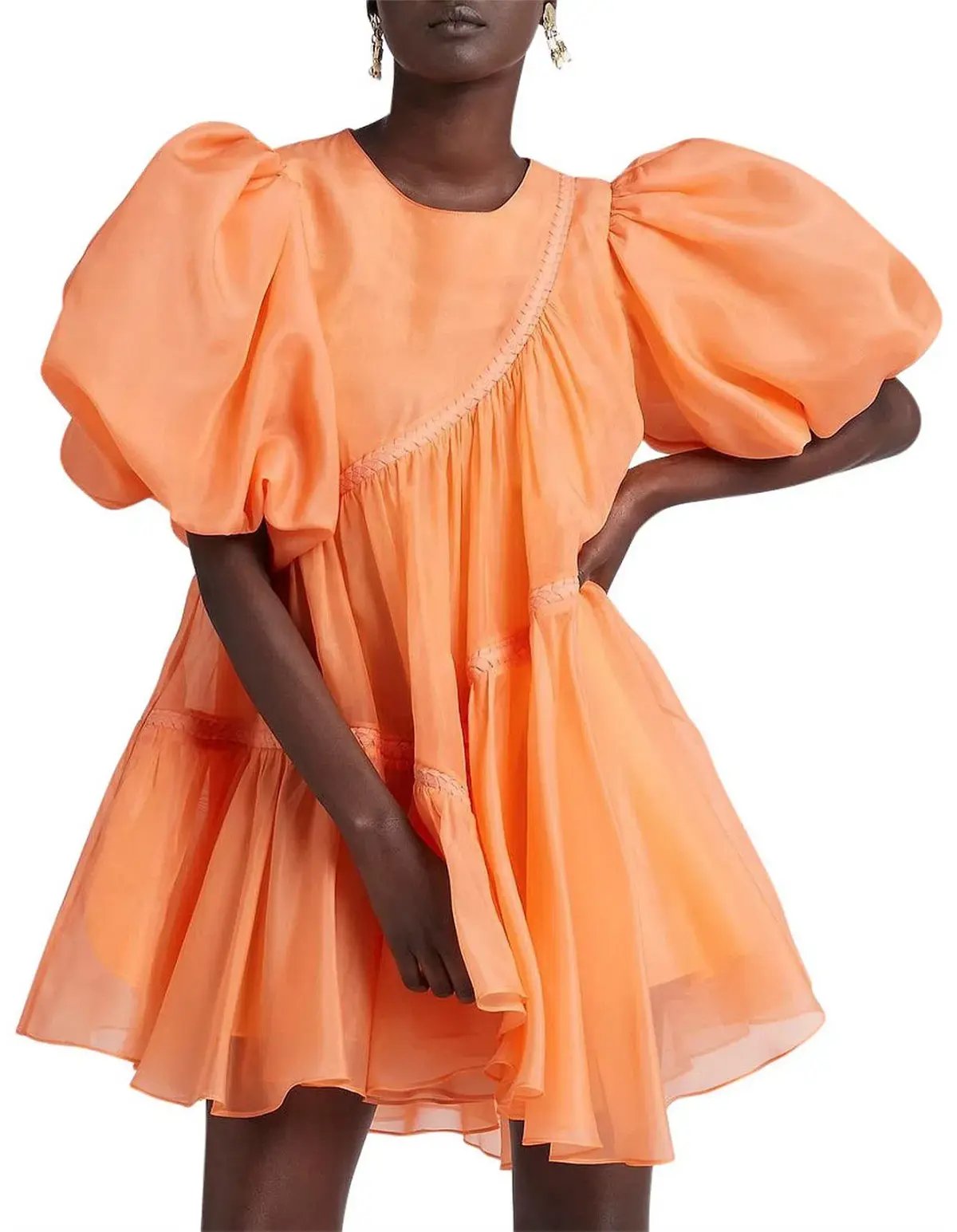 Aje Riviera Puff Sleeve Mini Dress Orange Size 6 photo 3