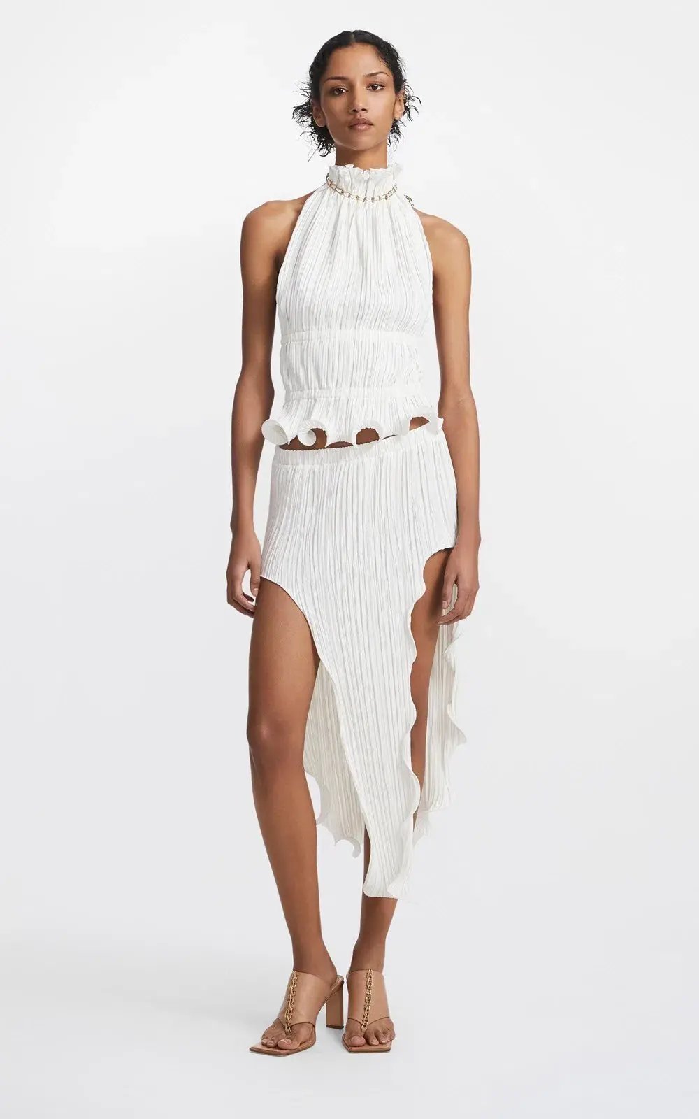 Dion Lee Chain Pleat Halter Top and Fluted Slit Midi Skirt Set Ivory Size 8 photo 5