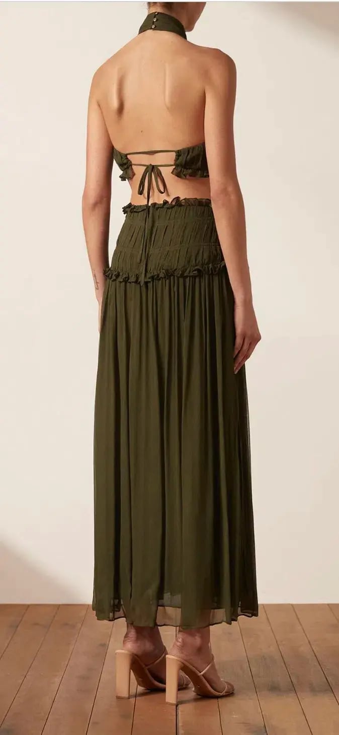 Shona Joy Safira High Neck Cut-Out Midi Dress Green Size 14 photo 4