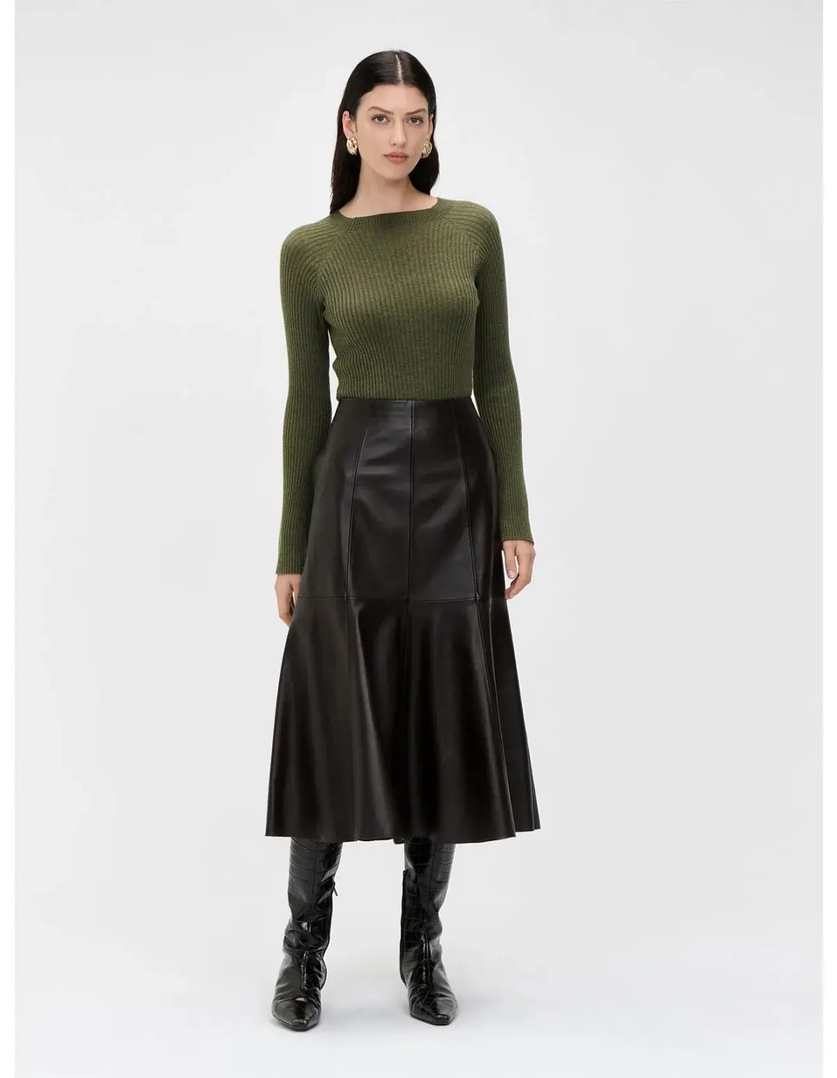 Veronika Maine Olive Merino Cotton Flared Sleeve Knit Size 8/S photo 2